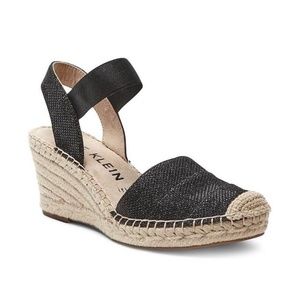 BRAND NEW women Anne Klein Andreas wedge black espadrilles / sandals size US 8